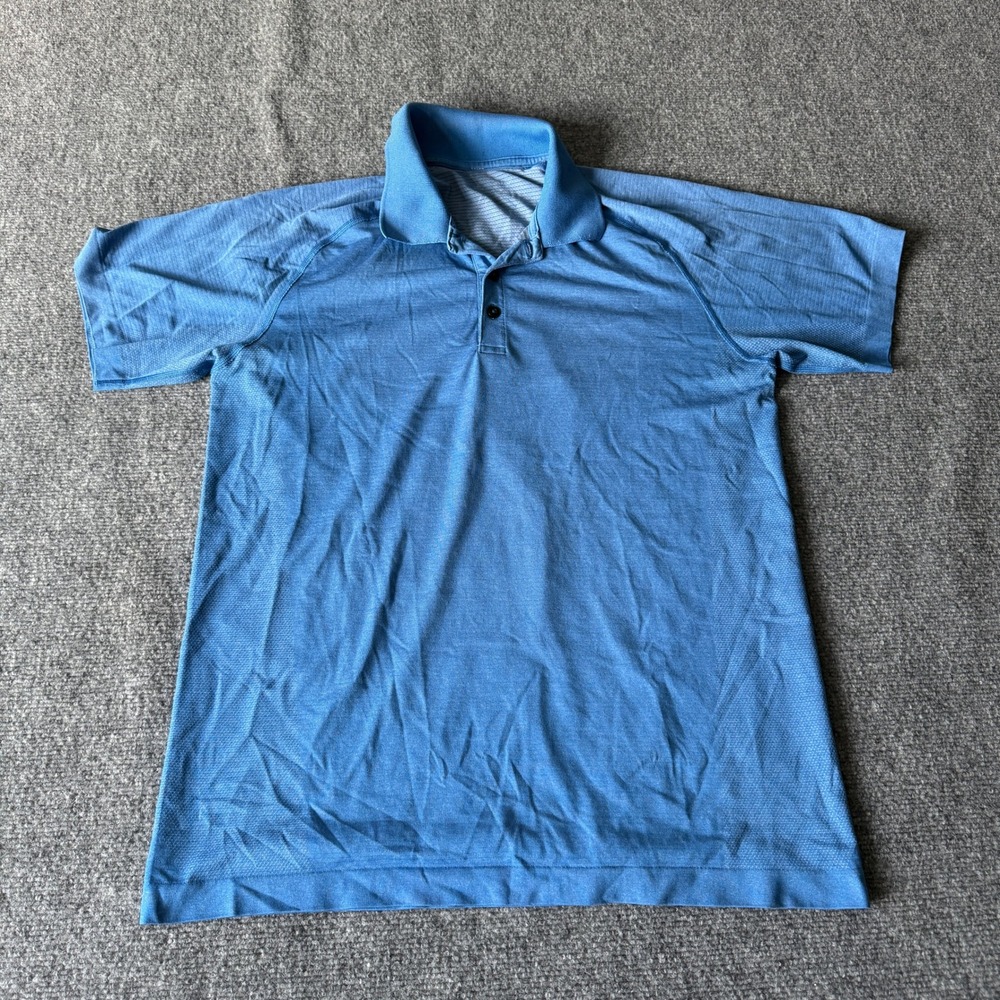 Lululemon Metal Vent Tech Polo Shirt Mens Large Blue Heathered Short Sleeve Golf